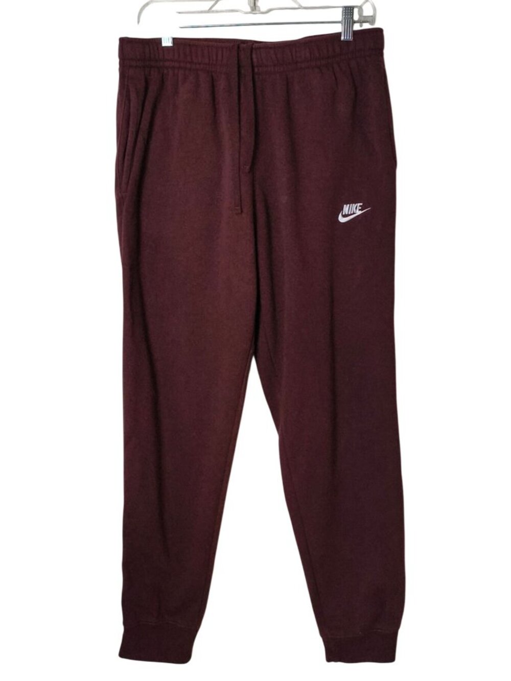 Nike Mens L Jogger Sweatpants Club Fleece Maroon Athletic Drawstring Sporty